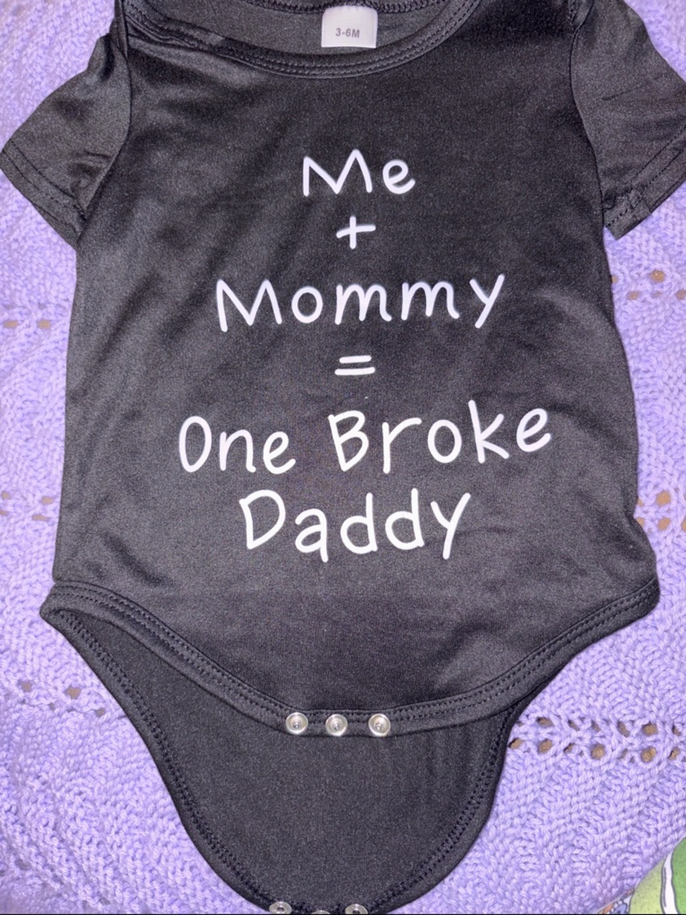 Kids Black One-Piece Bodysuit with 'Me + Mommy = One Broke Daddy'